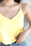 Women Silk Blouses Women Satin Tops Woman Sleeveless Blouse Tops Woman Satin V-neck Blouse Ladies Tops Basic OL White