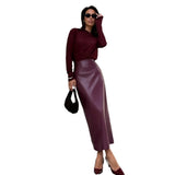 Zingj 2024 New Fashion Sexy High Leather Skirt High Waist Slim Slit Wrap Hip