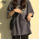 Women Short Sleeve T-shirts Print Casual Korean Style Fashion Harajuku Loose O-neck Student Streetwear All-match Simple