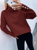Zingj And Winter New Striped High Leader Mouth Button Sweater Solid Color Casual Loose Plus Size Sweater Woman-Outfit