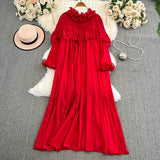 Break Orange Taut French Lotus Leaf Dress High-End Exquisite Age-Dexing Elegant Long Dress Women Autumn