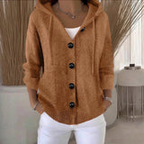 Sheintemu Spring/Autumn Hooded Long-Sleeved Button Sweater