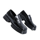 Zingj Men 2023 Spring And Autumn New Platform Retro British Small Leather Shoes Square Head Thick Heel Pedal