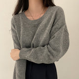 Dark Academia Solid Color Round Neck SweaterOutfit