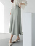 Satin Skirts For Women High Waisted 2022 A-Line Elegant Summer Midi Skirt New Korean Style