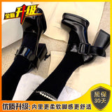 Mary Jane Shoes 2025 Square Head Jk Small Leather Shoes Women High Heels Coarse Heel Single Shoes With Lori