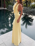 Women's Dress V-Neck Hanging Neck Solid Color Dress Three-Dimensional Lace Decoration Women