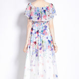 Shoulder Lotus Leaf-Side Dress Women's Dress 2025 Summer New Waist-Skinny Temperament Super Fairy Crumped Flower Vacation