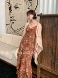 Xixi 2025 Autumn White Standard Temperament High-Waisted Sling Dress Print Pure Desire Holiday Dress Women