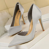 Shoes New Wine Red Green Blue Black Women Pumps Silk High Heels Fashion Office Shoes Female Stiletto Heels Party