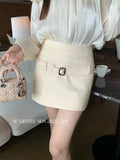 Xixi 13 Lines 2025 Autumn White Standard Commuter Thin High-Waist Temperament PU Short Leather Skirt Woman