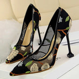 Shoes Woman Pumps Flower Embroidery Lace High Heels Sexy Party Shoes Stiletto Fashion Women Heels Mesh Women