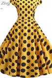 Short Sleeve Polka Dot Dress Women Elegant Work Office Casual Print A-Line Vintage Dress Big Swing Rockabilly