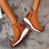 Leisure Short Boots Autumn And Winter New Round Head Side Zipper Thick Bottom High Help Ms. Short