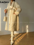 Winter Long Vintage White Thick Warm Fluffy Wool Blends Coat Women Double Breasted Elegant Luxury Designer Clothes
