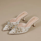 Wind Tip Fine Heel Single Shoes Women's Top Half Slippers Women's Summer Wear 2025 New Water Drill Cool