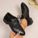 Wind With Sharp Head Thick Heel Single Shoes Fashion Hollow Breathable Splicing Large Size Leather