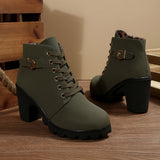 High-Heeled Side Zipper Martin Boots Women's Singles Belt Buckle And Short Boots Round Head Tie And Bare