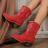 Women's Boots 2025 Autumn/Winter New V-Mouth Embroidery Sleeve Coarse And Knight Boots Vintage Mid-Cute Headed Western Cowboy