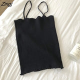 Spaghetti Strap Solid Short Tanks Tops Women Summer Sexy Slim Knitting Korean All-match 8-color Camisoles Elegant