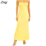 Women Sleeveless Spaghetti Strap Lace Bust Solid Color Long Dress Fashion Summer Sexy Party Club Midi Dress