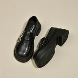 Women 2025 New Autumn And Winter Thick Sole Simple Foot Pedal Brown British Small Leather Shoes Retro Jk Single