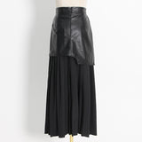 100-Fold Skirt Women's Dress 2025 Autumn New Korean Leather Splicing Color Slimming Skirt Women's