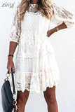 Dress Women Summer Mini A-Line White Dress Ladies Boho A-Line Beach Elegant Dress Fashion Hollow Loose Vestido De