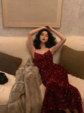 Women Sexy Sequin Strap Dresses 2025 Spring Summer Elegant Vintage Party Club Dress Korean Fashion One Piece Clothes 211-1-Outfit