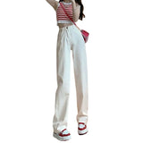 Zingj White High Waist Wide Leg Jeans Female Small Spring And Autumn Loose Straight Tube White Hanging Feeling Mop The Floor Versatile