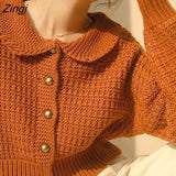 Women Sweet Vintage Loose Elegant Cropped Peter Pan Collar Sweaters Korean Style Streetwear Harajuku Fashion