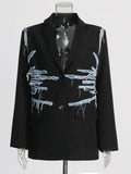 Hipster Fall 2025 New Suit Collar Irregular Jeans Splicing Tassel Suit Jacket