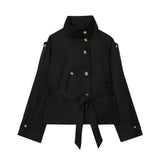 Women's Fashion Trench Coat Women's Double Buckle Stand-In Autumn Long-Sleeved Waist Jacket