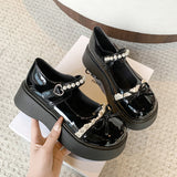 Small Fragrant Pine Cake Mary Jane Single Shoes Women 2025 Spring And Summer New Thick Sole With Skirt Pearl Jk Small Leather