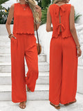 Summer Women's Fashion Ice Silk Sleeveless Vest Casual Pants Set