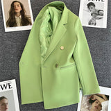 Zingj Suit Jacket Female 2024 Spring And Autumn Double-Breasted Green Suit Temperament Show Thin Web Celebrity Fried Street Clothes