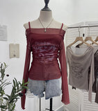 Shooting Spice Girls Shoulder Mesh Sun Hooded Sling Sling Long-Sleeved T-Shirt Top Two Sets Of Women