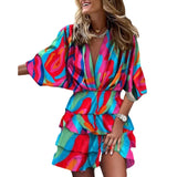 Explosion Autumn Bat Sleeve V Under The Collar Irregular Dress Women's