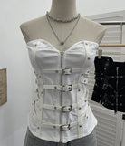 Style Splicing Pu Leather Buckle Zipper Open Shirt Braid Repair Vest Sleeveless Top Lady