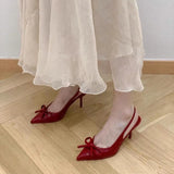 Patent Leather Tip-Headed Bow Sandals Women 2025 Spring And Autumn New French Shallow Thin-Word High-Heeled Shoes