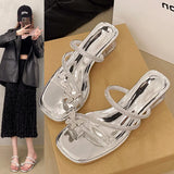 And Summer 2025 New Toe Women's Coarse And Cool Slippers Water Drill Bows And Skirts Can Wear Beach