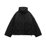 Style Women's Pocket Decoration Loose Long Sleeve Standing Collar Diamond Thin Cotton Jacket Jacket Women's