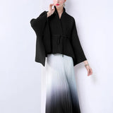 Gradient Suit Women's Autumn And Winter Loose Strap To Close Waist Pressure Folding Top + High Waist 100 Folded