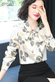 Silk Blouses Women Satin Print Blouse Women Long Sleeve Shirts Woman V-neck Silk Blouses Ladies Floral Blouse for