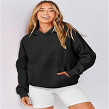 Hot Sales Loose Leisure Sleeve Hooded Solid Color Plus Velvet Lady's