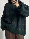 Houndstooth Crew Neck Knit Sweater-Outfit