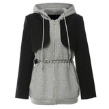 New Splicing Colliding Color Fake Two-Piece Chain Can Be Waist Hooded Jacket Dress