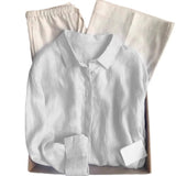 Linen Shirt Women's Summer Thin Old Money Liner Shirt Long Sleeve Sunscreen Cotton