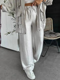 Women's Loose Straight Trousers Solid Trousers Fashion Tonic Belt Tight Waist Woman