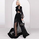 Spring And Summer New Star Fashion Lace Splicing 100-Folded Dress And Floor Long